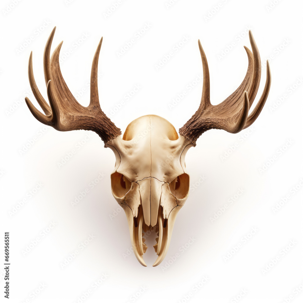 Fototapeta premium Deer skull with antlers on a white background