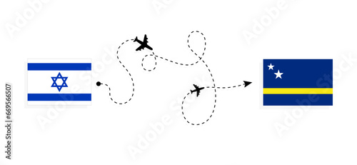 Flight and travel from Israel to Curacao by passenger airplane Travel concept