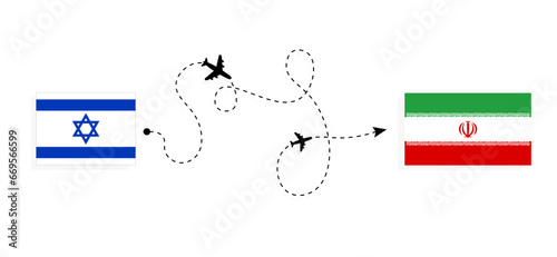 Flight and travel from Israel to Iran by passenger airplane Travel concept