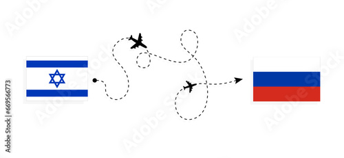 Flight and travel from Israel to Russia by passenger airplane Travel concept