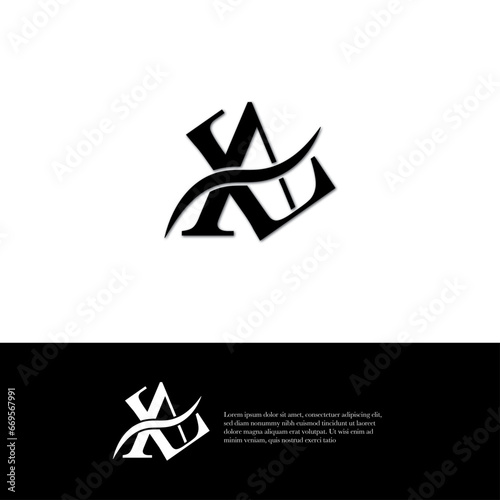 Initial letter AL, looping line, circle shape logo, silver gold color on black background.