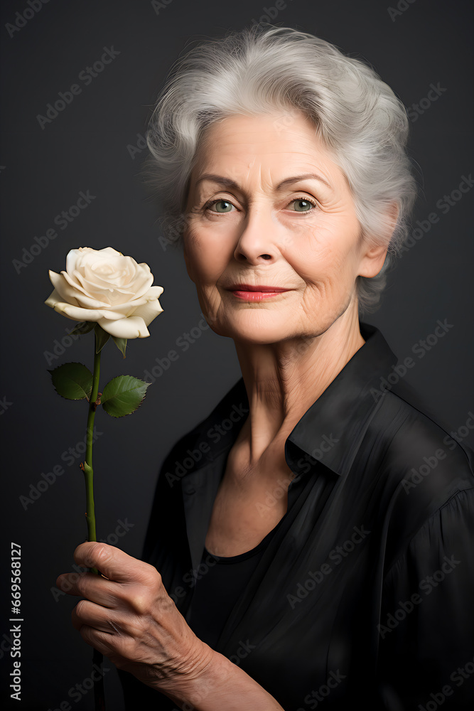 portrait of a senior woman with a white rose portrait of a senior woman with a white rose