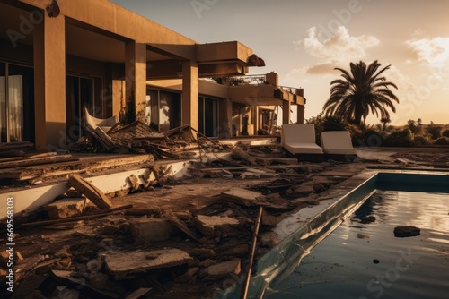  Unfinished Luxury Villa, Neglected Pool, and Billboard Offering Unattained Luxury photo