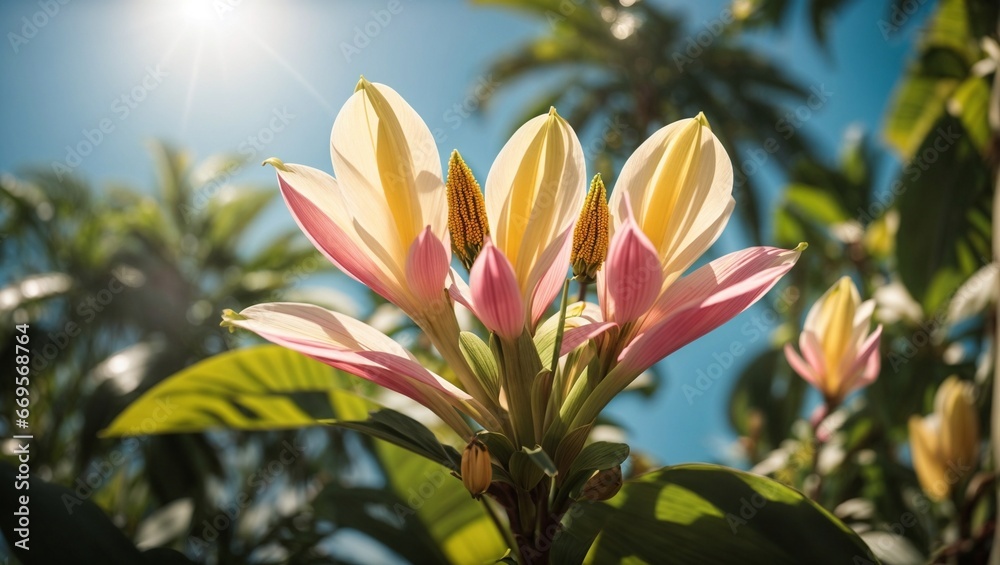 Naklejka premium Exotic Elegance: Banana (Musa) Flowers in Natural Splendor