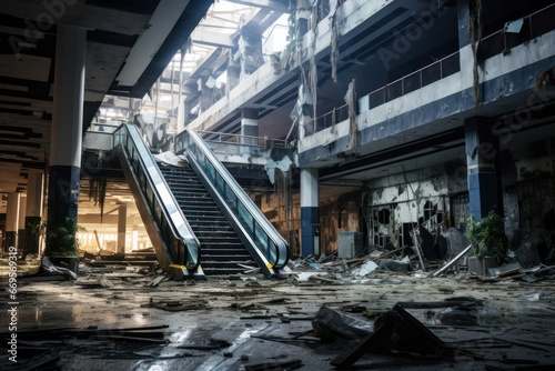  Interior of an Unfinished Mall, Nowhere-Bound Escalators, and Grand Opening Promises Unkept photo