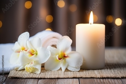 Beautiful spa composition on massage table. AI Generated