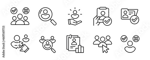 business headhunting employment recruitment line icon set human resource job hiring, career, interview, teamwork, training, vector illustration management recruit people symbol design