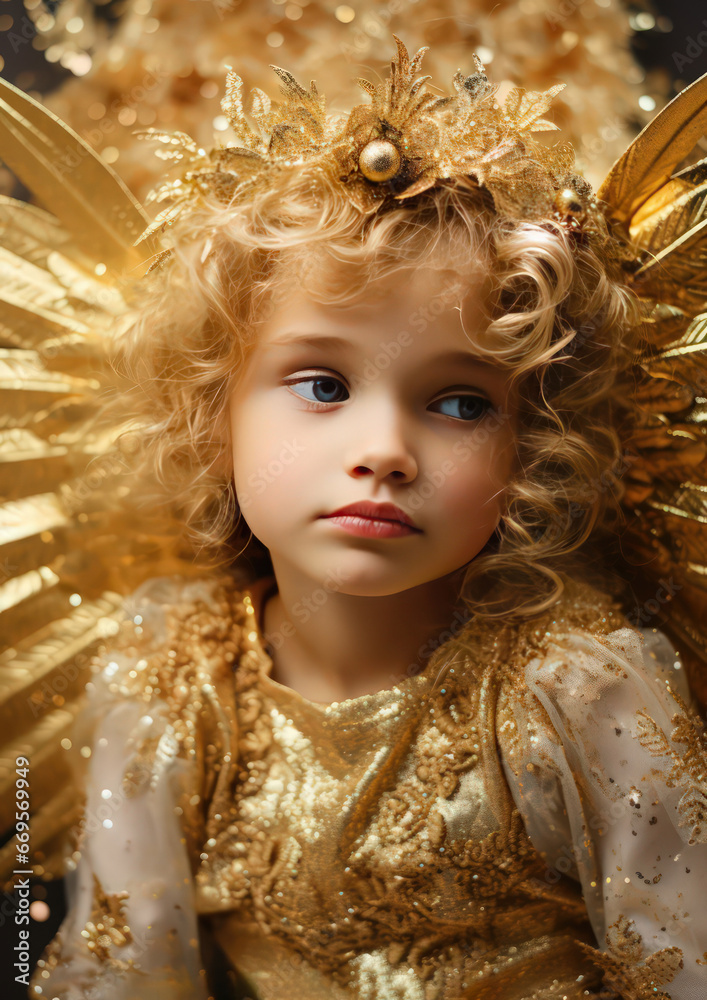 little girl dressed as a golden angel - ai-generated little girl dressed as a golden angel - ai-generated