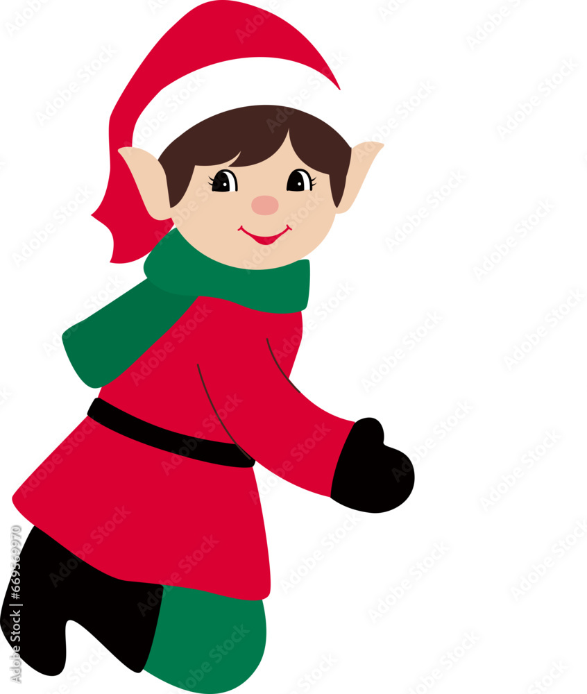 Retro elf playing with snowball
