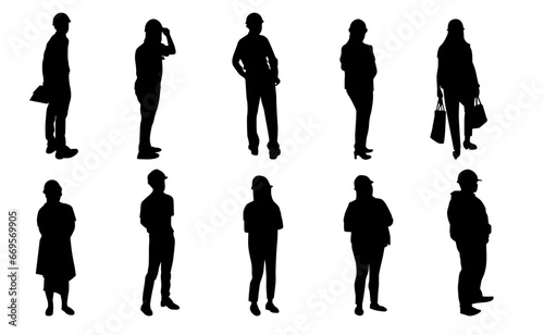 Construction engineer silhouette, Architect man and woman outline walking, Vector vector people man working on white background