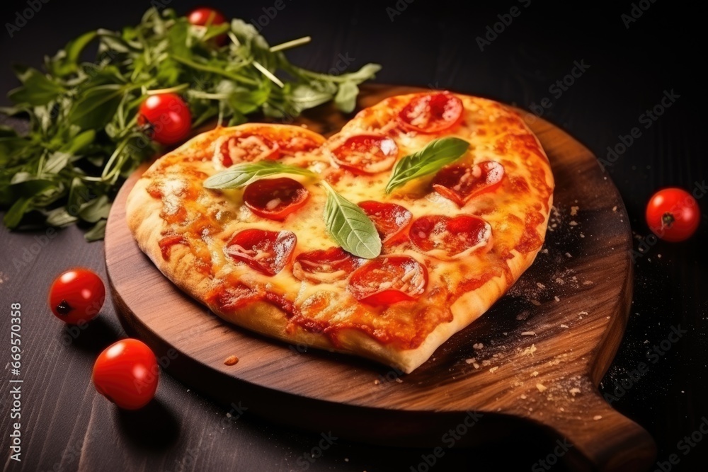 Heart shaped pizza on wooden background. AI Generated Heart shaped pizza on wooden background. AI Generated