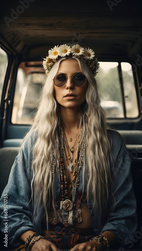 a portrait of a hippie woman from the 1970s © Amir Bajric