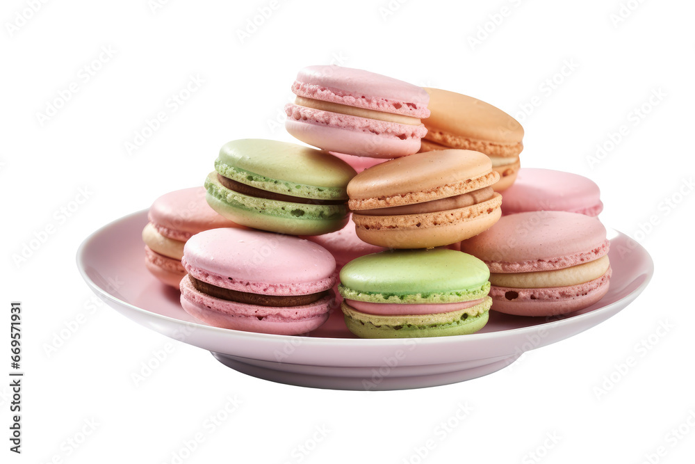Obraz premium Delicious Macaroon Serve on Plate, Transparent Background