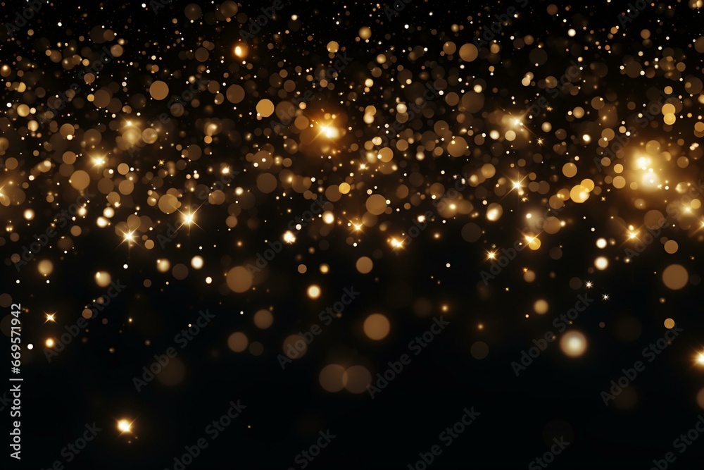 Animated Christmas background with falling golden light particles on a black background, in vertical composition. Generative AI