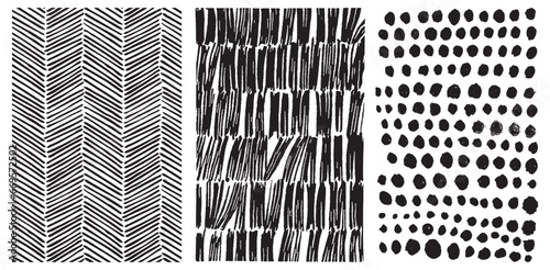 Black Abstract Organic Pattern. Circles, Dots, Stripes, Lines Brush Strokes. Modern Printable Background Ornament. Abstract Organic Shape. Grounge Texture Walpaper. Fabric Textile Background.
