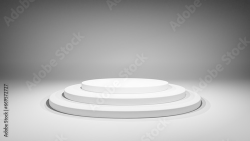 Blank white stand for showing product 3d render, empty white background and stand display for concept, white background with stand