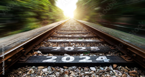 Empty railroad with new year number 2024, 2025 to 2027 photo