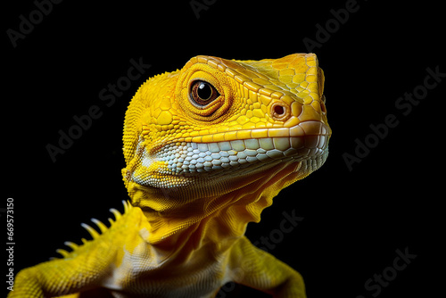 Yellow lizard dragon on stone 