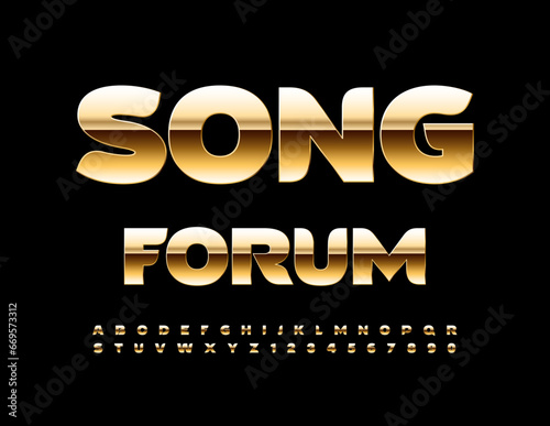 Vector artistic Emblem Song Forum. Elegant Gold Font. Premium Alphabet Letters and Numbers set