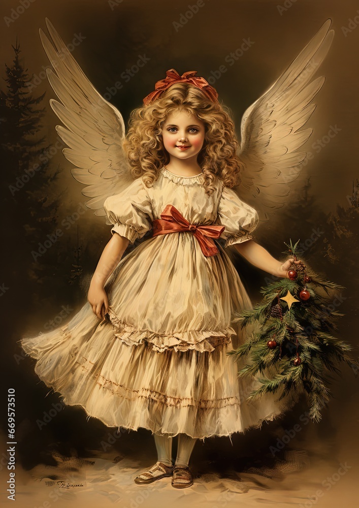 nostalgic greeting card motif with a beautiful christmas angel - ai-generated