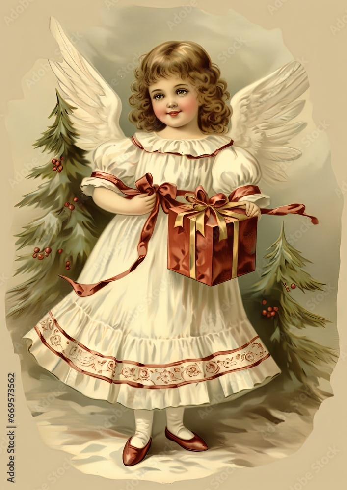 nostalgic greeting card motif with a beautiful christmas angel - ai-generated