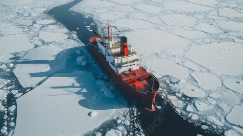  icebreaker sailing through the Arctic Sea