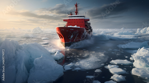  icebreaker sailing through the Arctic Sea photo