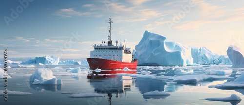  icebreaker sailing through the Arctic Sea