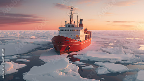  icebreaker sailing through the Arctic Sea