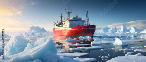  icebreaker sailing through the Arctic Sea