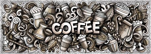 Coffee doodle cartoon funny banner