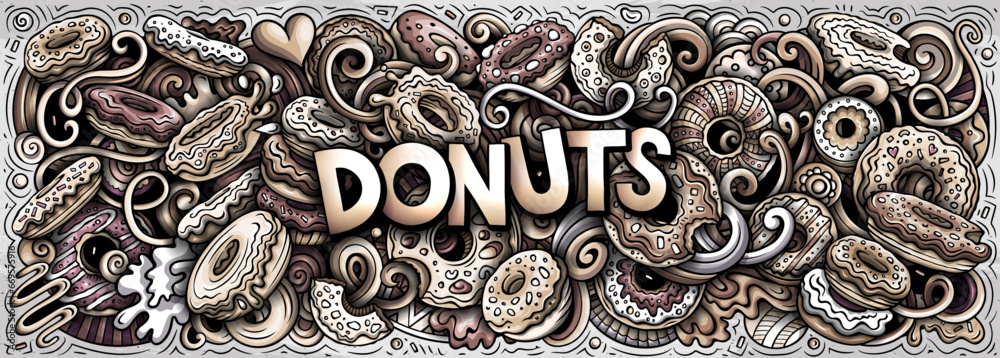 Donuts doodle cartoon funny banner