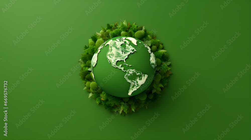 Green Earth surrounded by plants, leaves, and moss, environment, eco-friendly, nature, world conservation