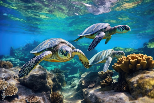 Turtles under water