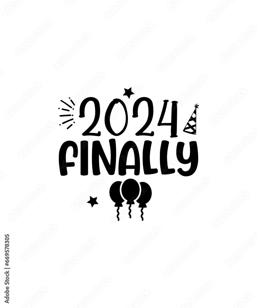 Naklejka premium Happy New Year SVG Bundle, Hello 2024 Svg, New Year Decoration, New Year Sign, Silhouette Cricut, Printable Vector, New Year Quote Svg