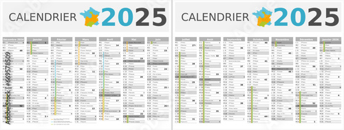 Calendrier 2025 14 mois au format 320 x 420 mm recto verso entièrement modifiable via calques et texte sans serif	