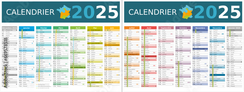 Calendrier 2025 14 mois au format 320 x 420 mm recto verso entièrement modifiable via calques et texte sans serif
