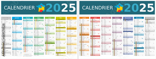 Calendrier 2025 14 mois au format 320 x 420 mm recto verso entièrement modifiable via calques et texte sans serif