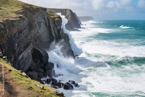 waves crashing on cliffs