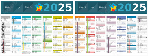 Calendrier 2025 14 mois au format 320 x 420 mm recto verso entièrement modifiable via calques et texte sans serif	