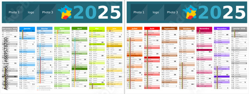 Calendrier 2025 14 mois au format 320 x 420 mm recto verso entièrement modifiable via calques et texte sans serif