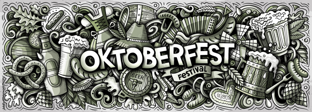 Oktoberfest doodle cartoon funny banner Oktoberfest doodle cartoon funny banner