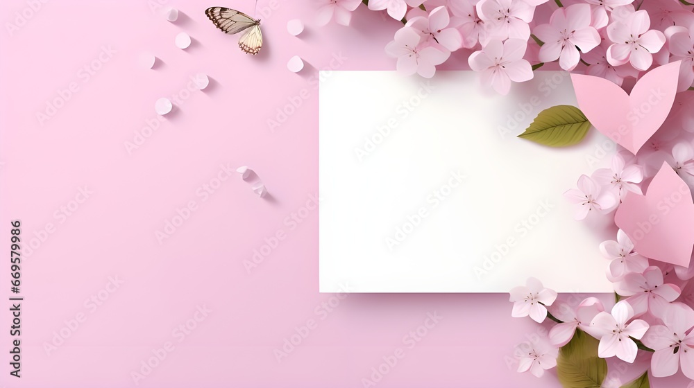 pink flowers and blank card
