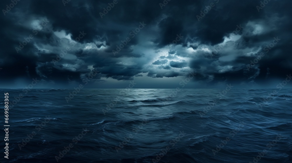 A painting of a stormy sea under a cloudy sky - obrazy, fototapety, plakaty 