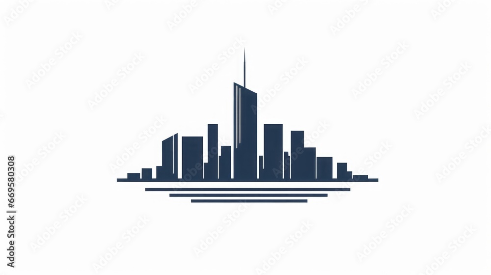 logo, simple line design, skyscraper, white background, city logo, copy space, 16:9