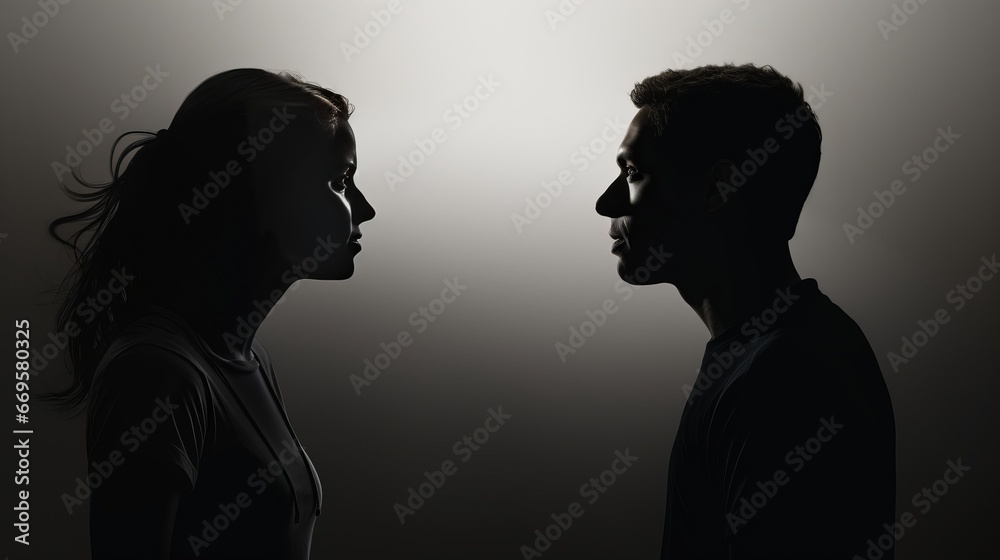 A man and a woman are facing each other