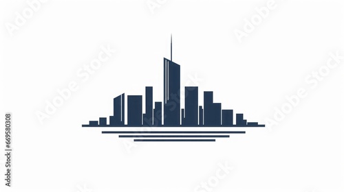 logo, simple line design, skyscraper, white background, city logo, copy space, 16:9