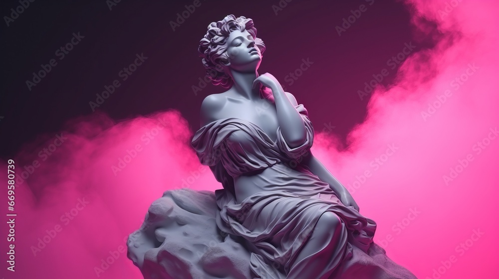 A statue of a woman with a pink background - obrazy, fototapety, plakaty 