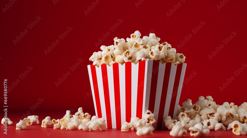 A red and white striped bucket of popcorn