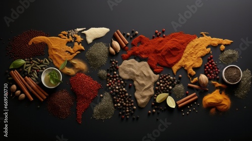 A map of the world made out of spices